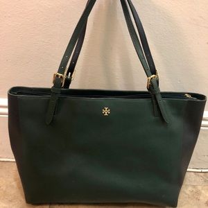 Tory Burch York Tote - Dark green and navy leather